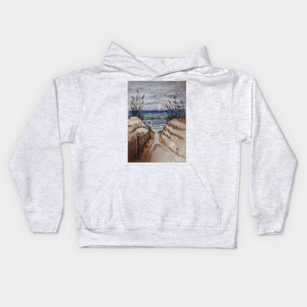 Between the sand dunes at the beach with grunge Kids Hoodie by Matt Starr Fine Art